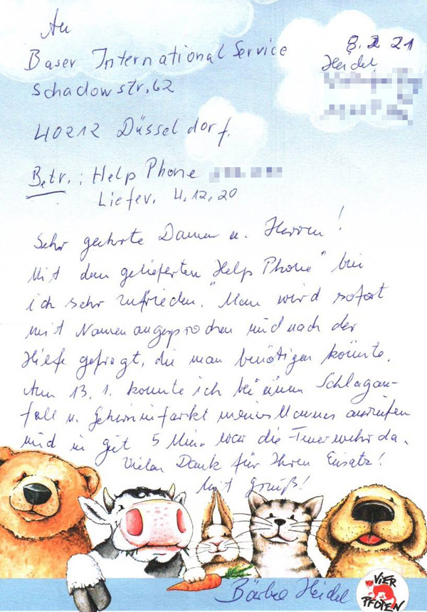HelpPhone-Dankschreiben von Bärbel H.